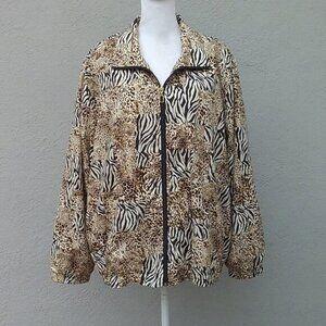 Koret Sport Jacket Women's 20W Black Brown Khaki Animal Print Zipper Grannycore